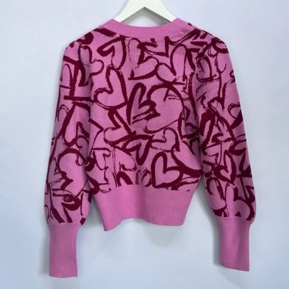 NWT Anthropologie Maeve V-Neck  Hearts Print Cardigan Sweater - Picture 11 of 13